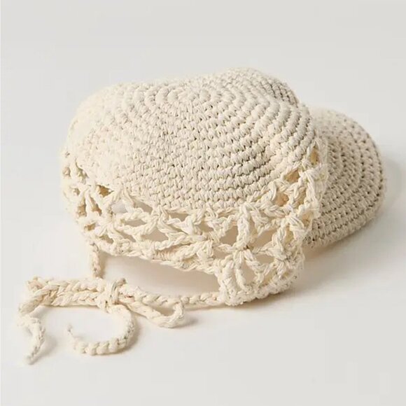 NWT New Free People Silvie Crochet Baseball Cap In Ivory main image 10